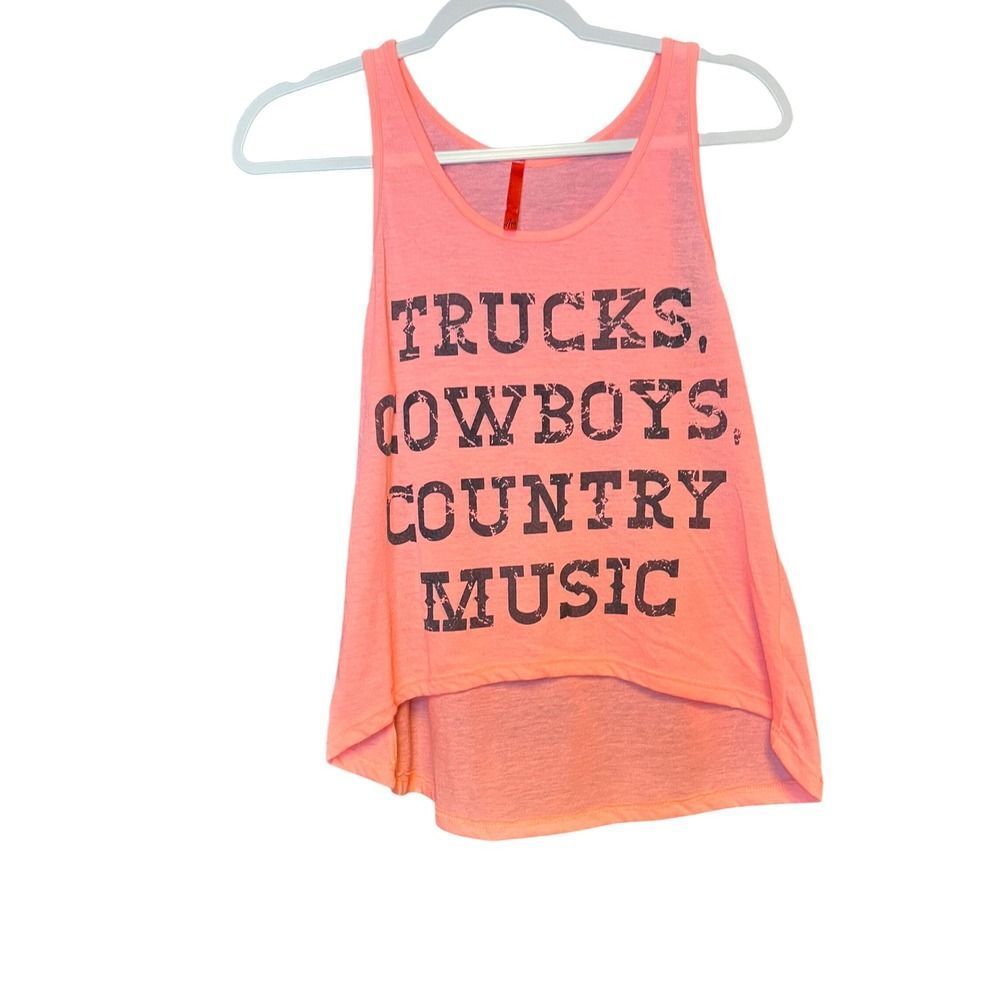 Ali Dee Trucks Cowboys Country Music Graphic Tank Top Neon Pink High Low Hem M